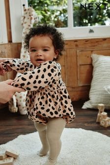 Tan Brown Leopard Print Baby Bloomer Romper with Tights Set (0mths-3yrs)