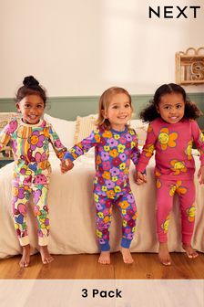 Pink/Blue Character 100% Cotton Printed Pyjamas 3 Pack (9mths-12yrs)