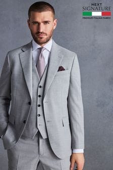 Grey Slim Fit Signature Tollegno Italian Wool Textured Suit Jacket