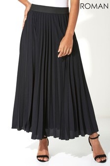 Roman Black Pleated Maxi Skirt
