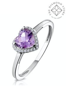 The Diamond Store Purple Halo Amethyst and Diamond Stellato Heart Ring in 9K White Gold