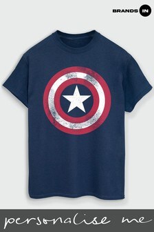 Brands In Navy Avengers Assemble Captain America Distressed Shield Men Navy T-Shirt
