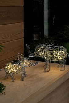 Set of 2 Silver Solar Elephant Sculptures