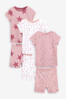 Pink/White Star 3 Pack Short Pyjamas (9mths-16yrs)