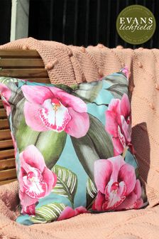 Evans Lichfield Duck Egg Blue Orchids Outdoor Polyester Filled Cushion