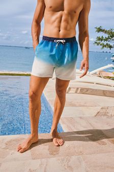 Navy Blue Ombre Printed Swim Shorts