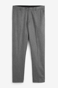 Grey Slim Fit Wool Blend Herringbone Suit: Trousers