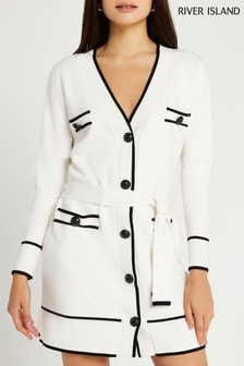 River Island Cream Tipped Belted Cardigan
