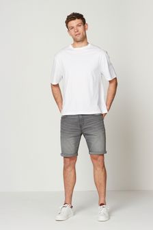 Grey Mid Wash Slim Fit Denim Shorts