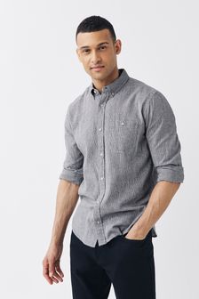 Charcoal Regular Fit Cotton Linen Blend Roll Sleeve Shirt