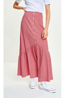 Red Geometric Print Jersey Maxi Skirt