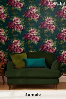 Joules Peacock Blue Invite Floral Wallpaper Sample Wallpaper