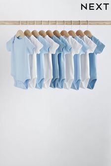 Blue 10 Pack Plain Baby Bodysuits