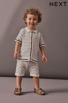 White/Black 100% Cotton Knit Shirt And Shorts Set (3mths-10yrs)