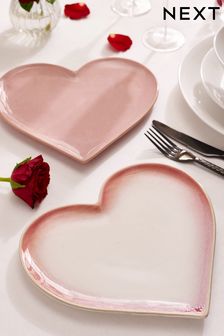 Set of 2 Pink Heart Shaped Side Plates