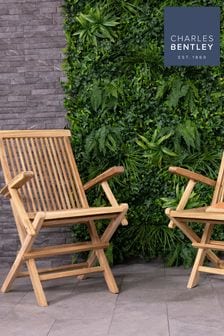 Charles Bentley Natural Pair of Folding Teak Garden Arm Chairs