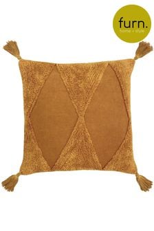 furn. Ginger Brown Kantha Cotton Tassel Corduroy Cushion