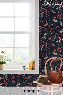 Joules French Navy Fields Edge Floral Wallpaper Sample Wallpaper