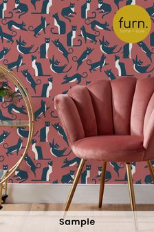 Furn Pink Geo Cat Printed Wallpaper