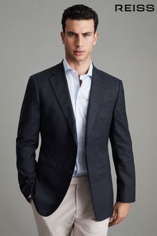 Reiss Navy Dunn Slim Fit Wool Textured Single Breasted Blazer