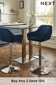 Soft Velvet Navy Blue Chrome Leg Soft Velvet Navy Blue Chrome Leg Hamilton Adjustable Height Kitchen Bar Stool