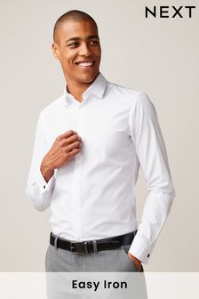 White Slim Fit Easy Care Double Cuff Shirt