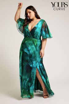 Yours Curve Green Wrap Angel Sleeve Mesh Maxi Dress