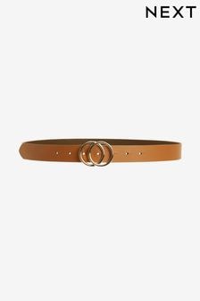 Tan Brown Leather Circle Buckle Jeans Belt