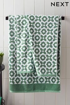 Green Green Tile Geo Towel 100% Cotton