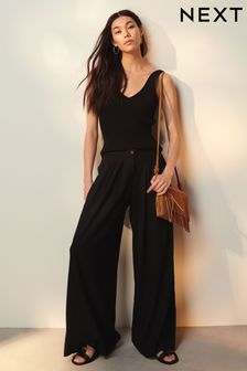 Black Superwide Pleated Trousers With Linen