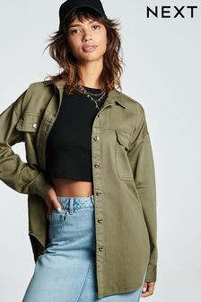 Khaki Green Oversized Denim Shirt