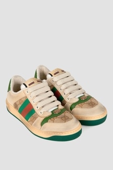GUCCI Kids Beige and Pink Leather Screener Trainers