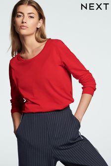 Red Long Sleeve Crew Neck Top