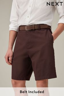 Burgundy Red Belted Chino Shorts