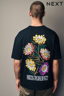 Black Flower Embroidery Floral Nature Graphic T-Shirt