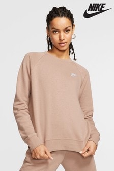 nike essentials beige cropped high neck sweatshirt