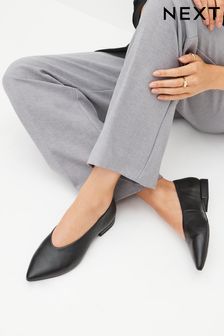 Black Forever Comfort® Leather Point Toe Ballerina Shoes