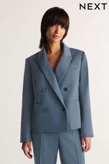 Blue Tailored Twill Double Breasted Blazer