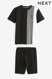 Black/Grey Colourblock T-Shirt And Shorts Set (3-16yrs)