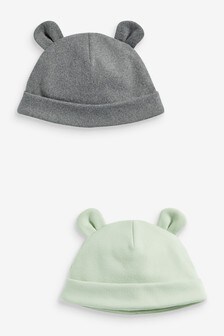 Monochrome Animal Baby 2 Pack Fleece Ear Hats (0mths-2yrs)