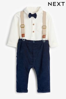 Navy/White 4 Piece Shirt Body, Trousers and Braces Set (0mths-2yrs)