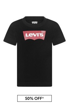 레비스 키즈웨어 Levi's ® 키즈 블랙 코튼 로고 티셔츠