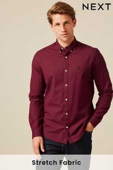 Burgundy Red Long Sleeve Stretch Oxford Shirt