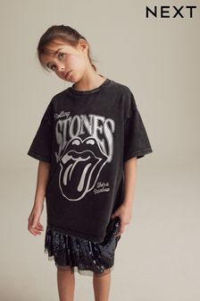 Black Metallic Rolling Stones Oversized T-Shirt (3-16yrs)