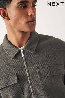 Slate Grey Premium Texture Zip Shacket