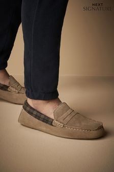 Stone Brown Luxury Signature Suede Moccasin Slippers