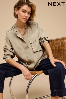 Khaki Green Long Sleeve Utility Shirt