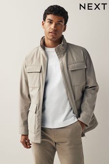 Light Grey Shower Resistant Four Pocket Funnel Neck Jacket