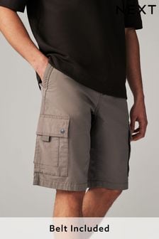 Dark Stone Belted Cargo Shorts