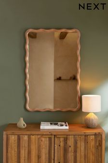 Natural Natural Wooden Wavy Pine Round Rectangular Wall Mirrror